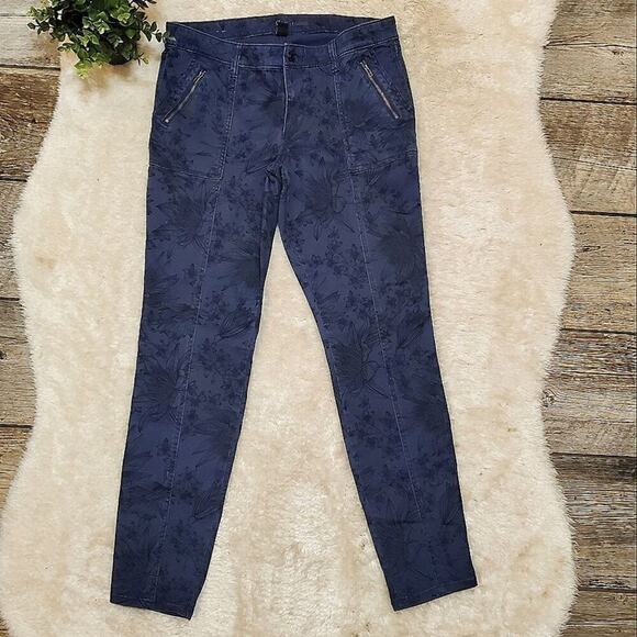 GAP Factory Leggings Blue with Black Floral Print, Size 8R - Picture 1 of 6
